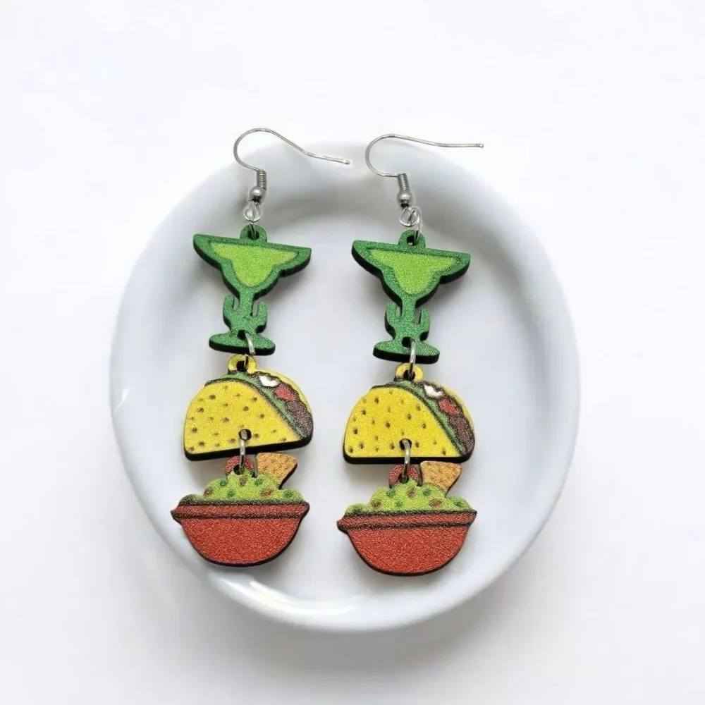 Taco Margarita Guac Earrings Cinco de Mayo Mexican Fiesta Taco Tuesday Wood New